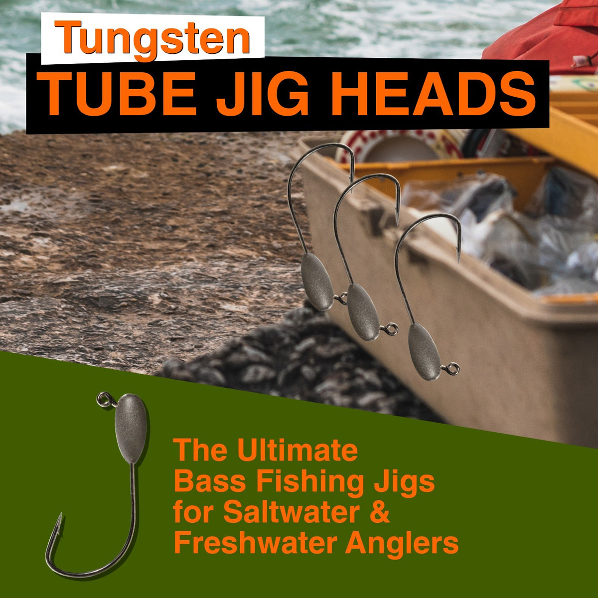 Reaction Tackle Tungsten Tube Jig Heads 5-Pack for Bass Fishing - Multiple Weights