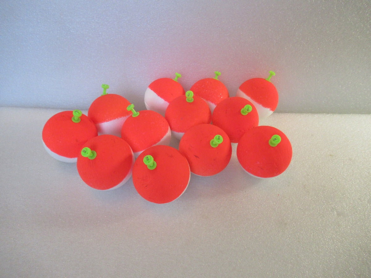 12 Pack 2-Inch Round Foam Fishing Floats - Weighted Snap-On Bobs