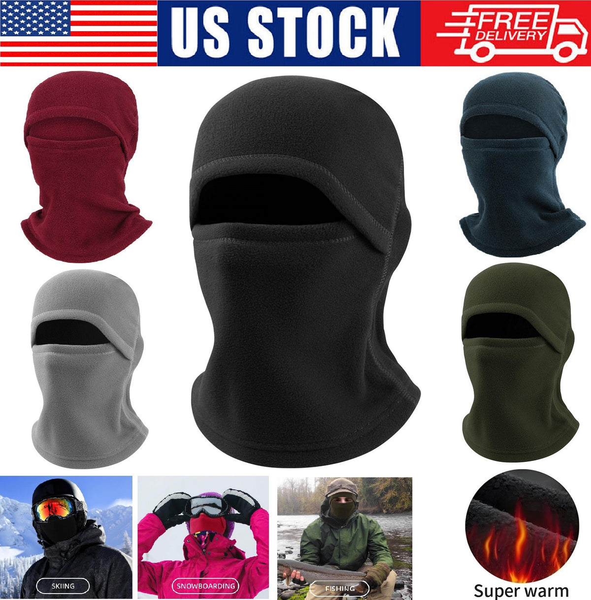 Winter Balaclava Ski Mask Full Face Windproof Fleece Neck Warmer - Unisex