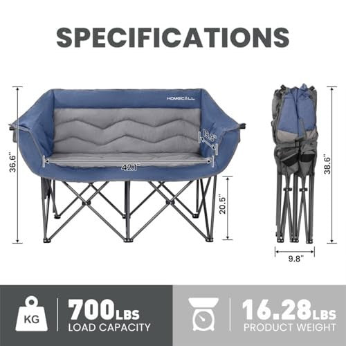 42-Inch Heavy Duty Double Camping Chair Supports 700 lbs for Outdoor Use