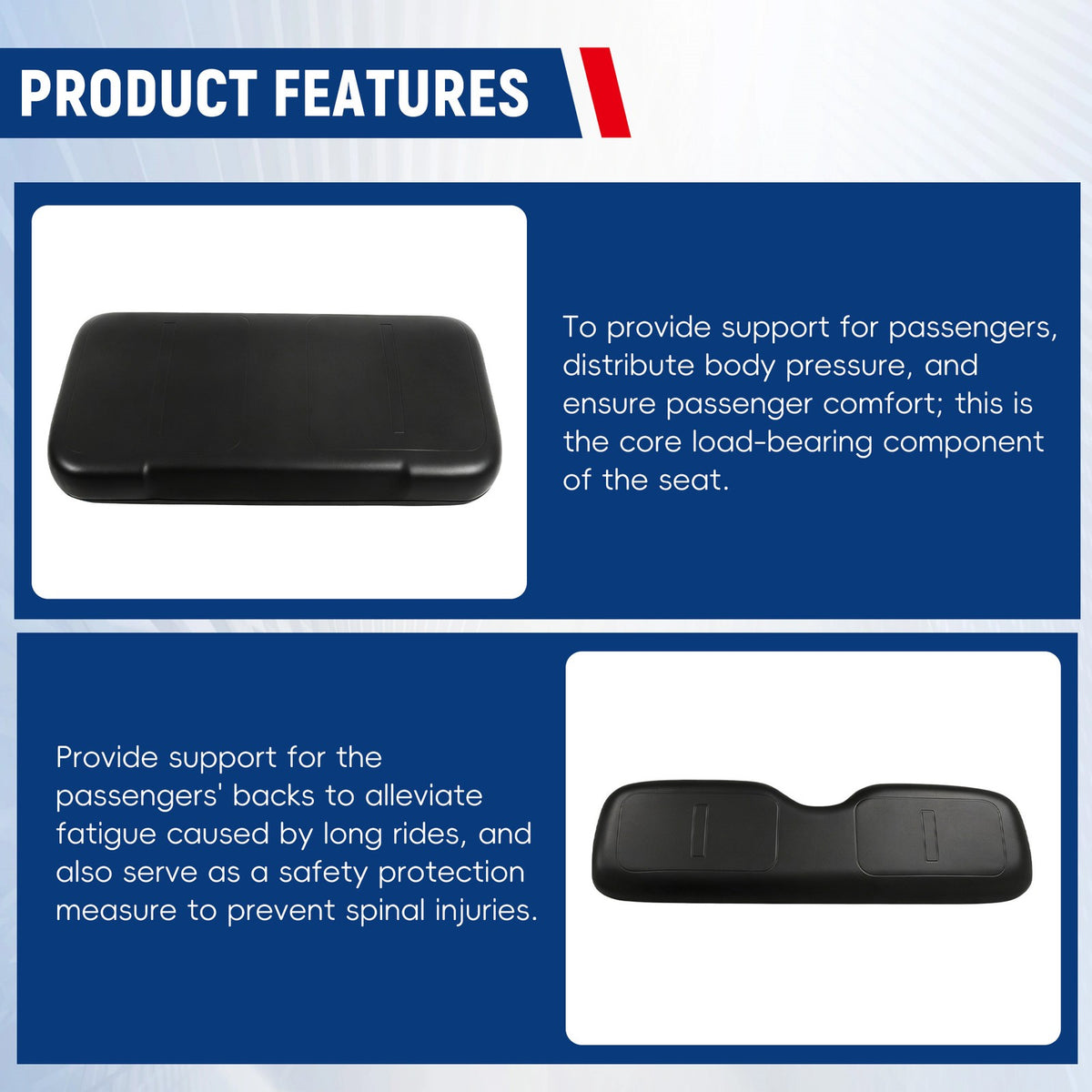 Front Seat Cushion Set for EZGO Medalist TXT Golf Cart - OE Replacement, Hardware Included