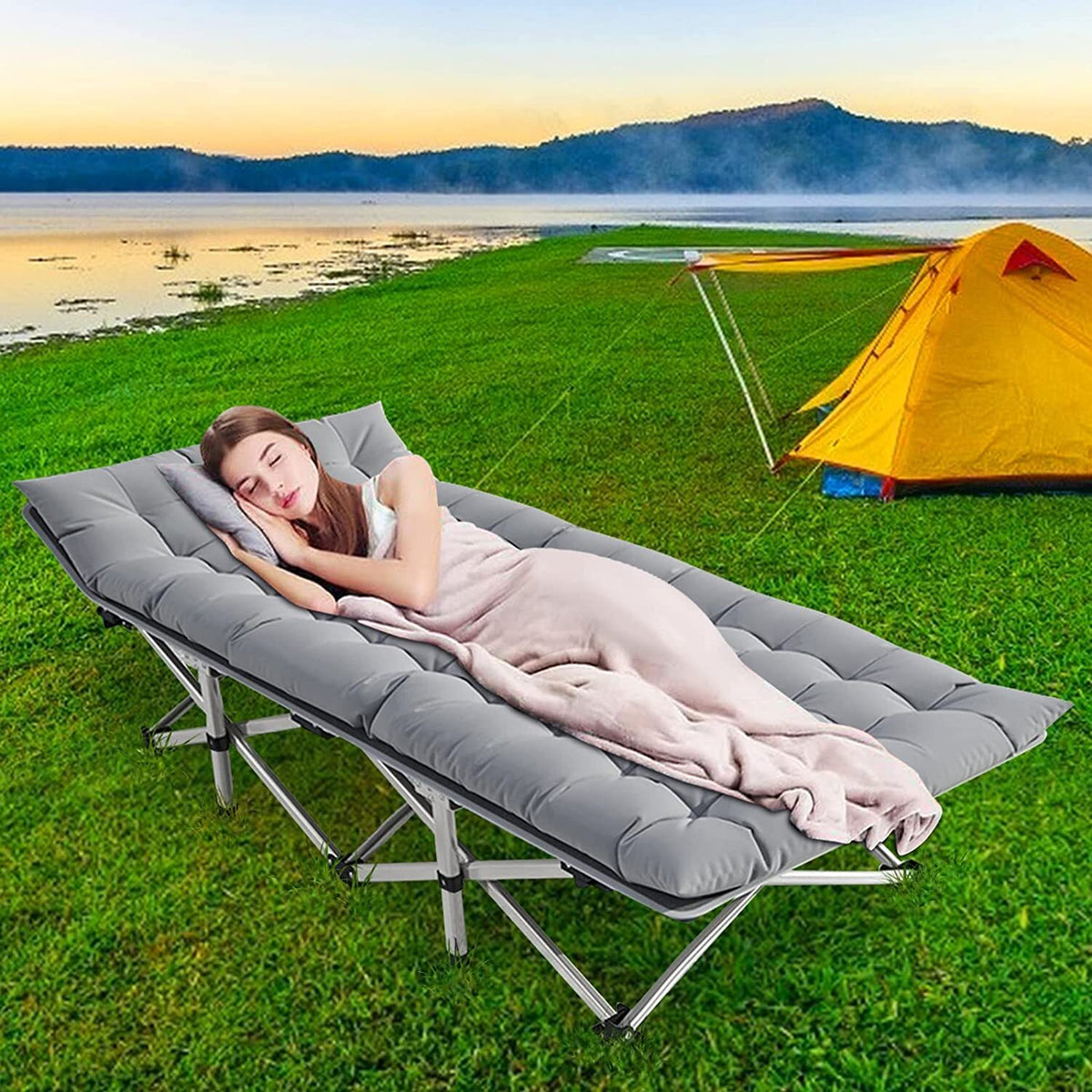 Heavy Duty Folding Camping Cot with Mattress for Adults and Kids