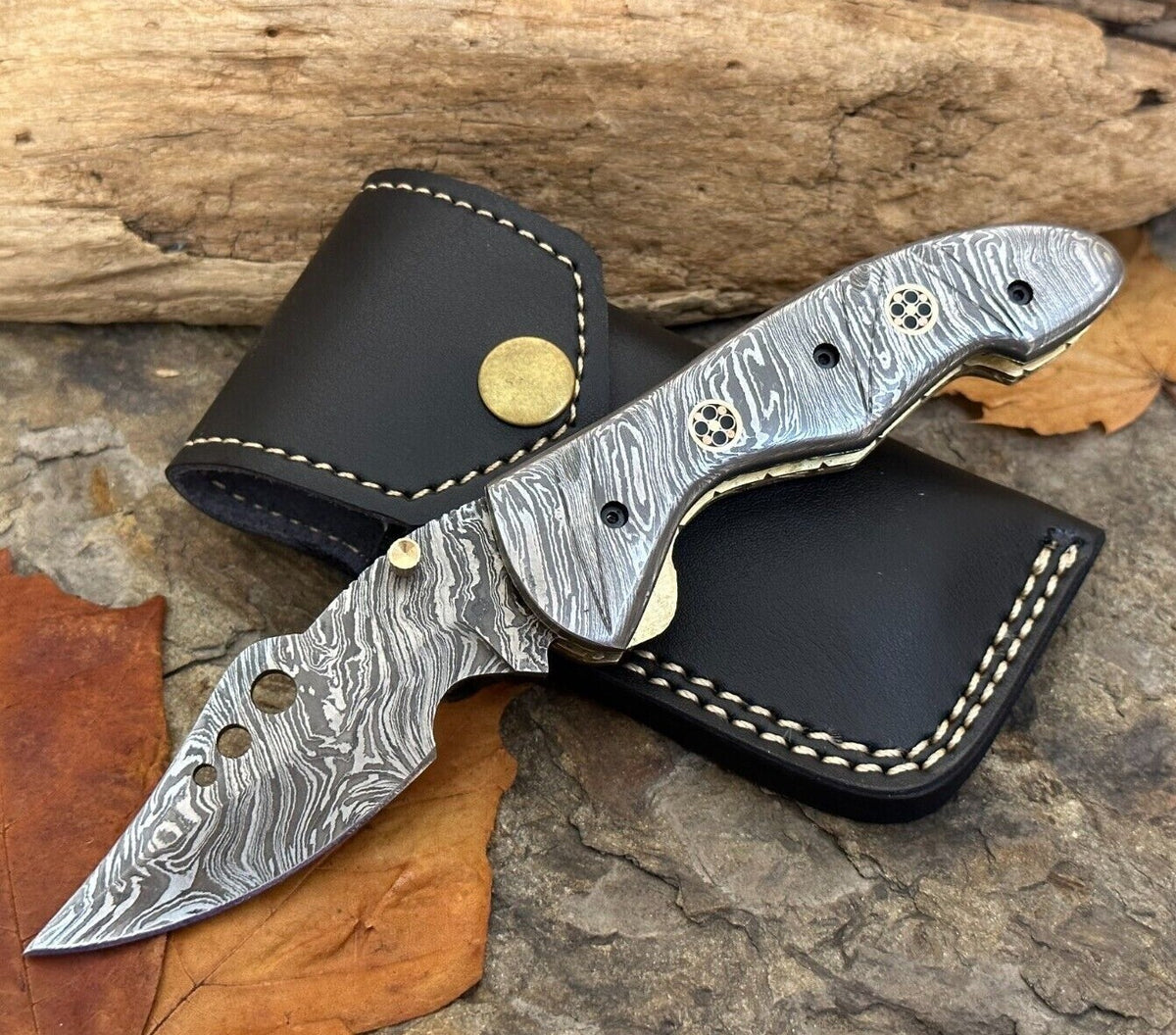 Damascus Folding Pocket Knife with Small Defects Handmade, Multiple Variants