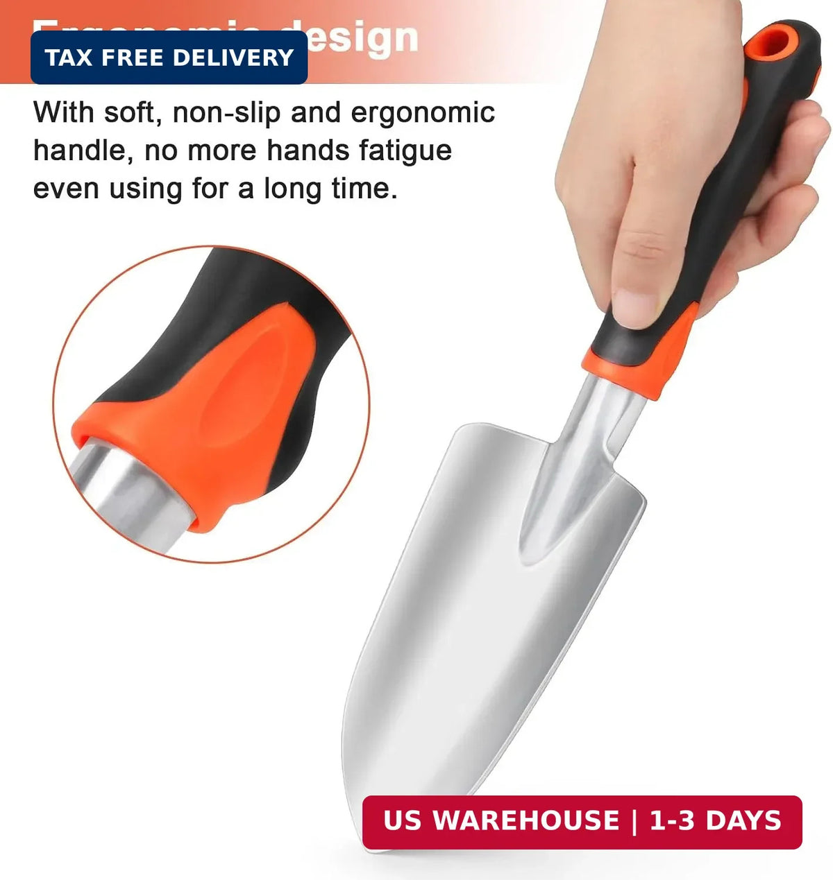 Heavy Duty Garden Hand Trowel with Ergonomic Handle - Rust Resistant Aluminum Soil Scoop