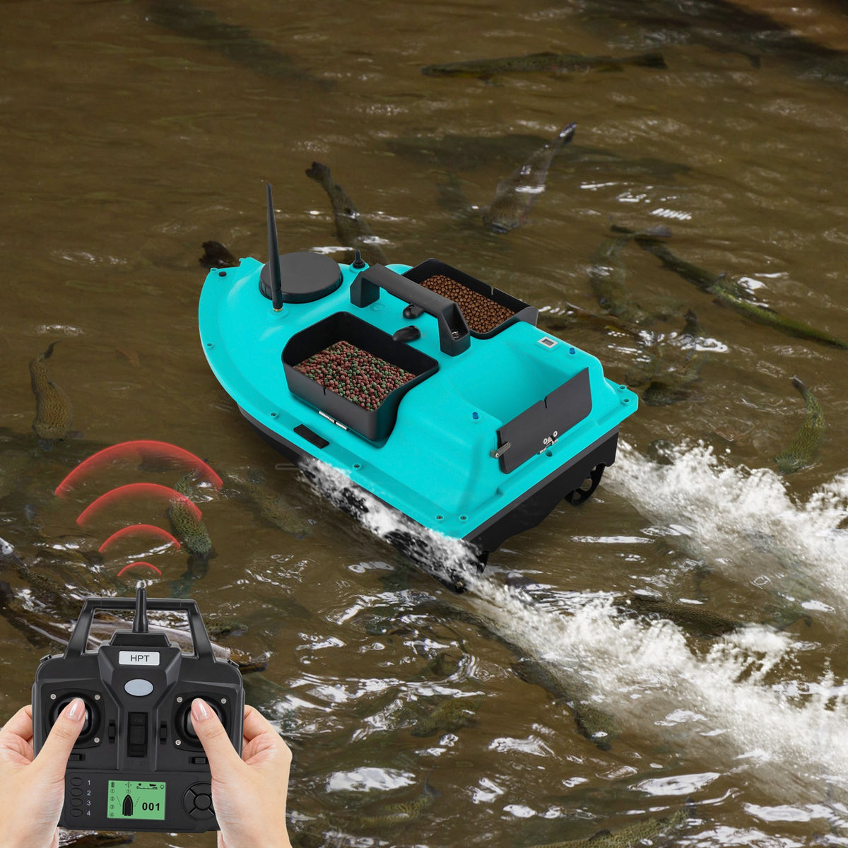 RC Fishing Bait Boat with Dual Motors 5200mAh Battery LED Lights for Sea Lake River