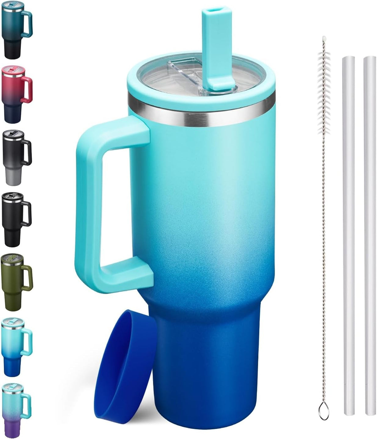 Insulated 40 Oz Water Bottle with Handle Flip Straw Leak-Proof & Cup Boot