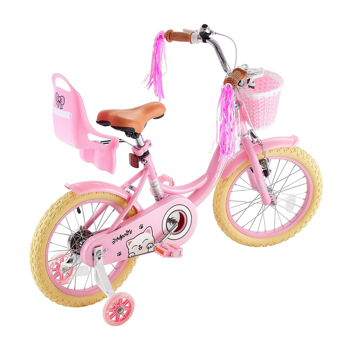 Kids' 16-Inch Bicycle with Training Wheels for Girls, Dual Brakes, Pink