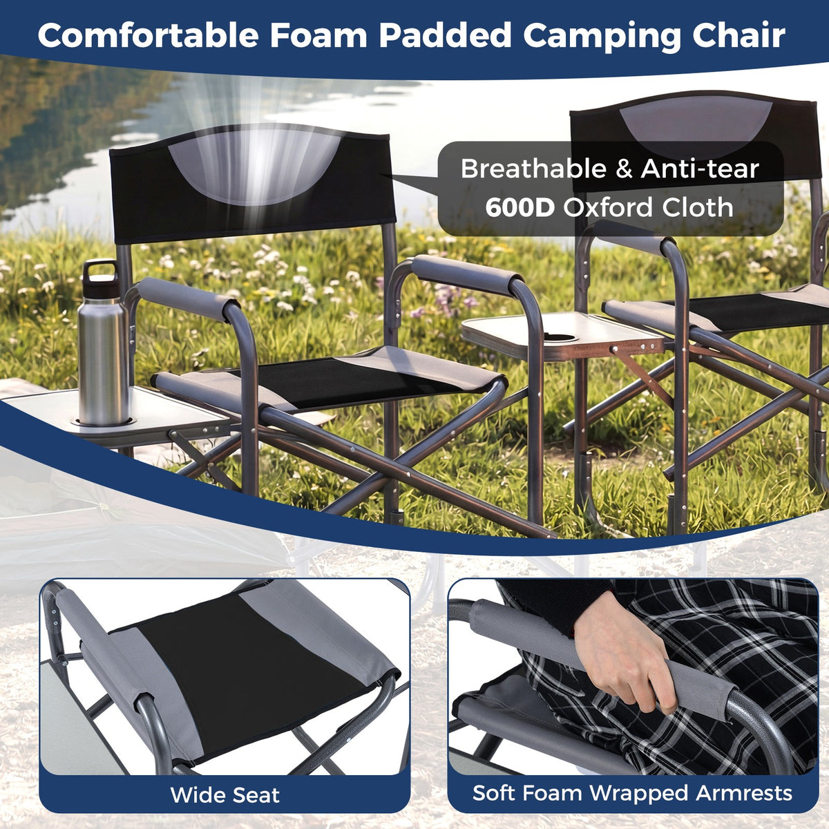Portable Folding Camping Chair with Side Table - Lightweight Outdoor Seating