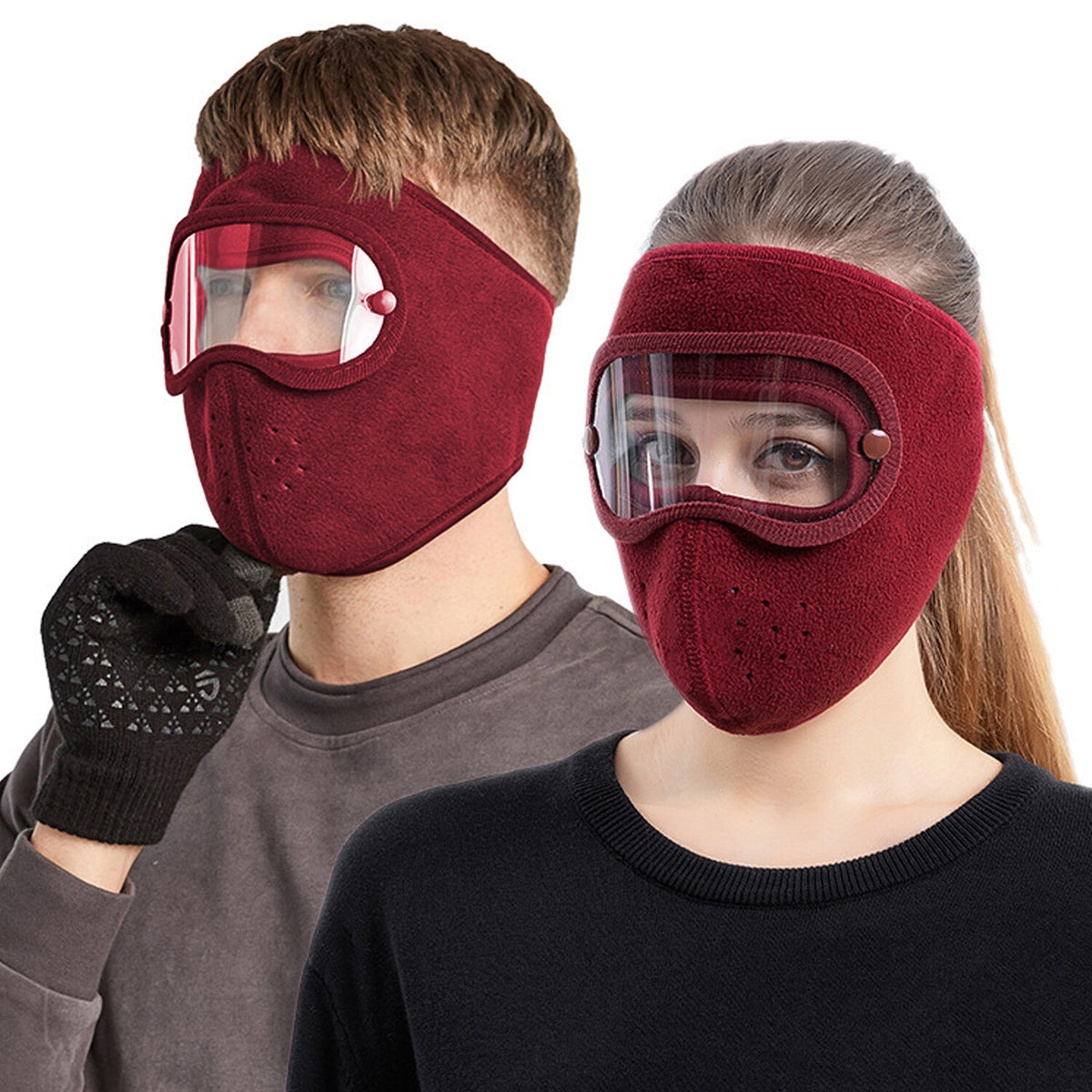 Windproof Fleece Winter Balaclava Face Mask with Anti-Fog Goggles