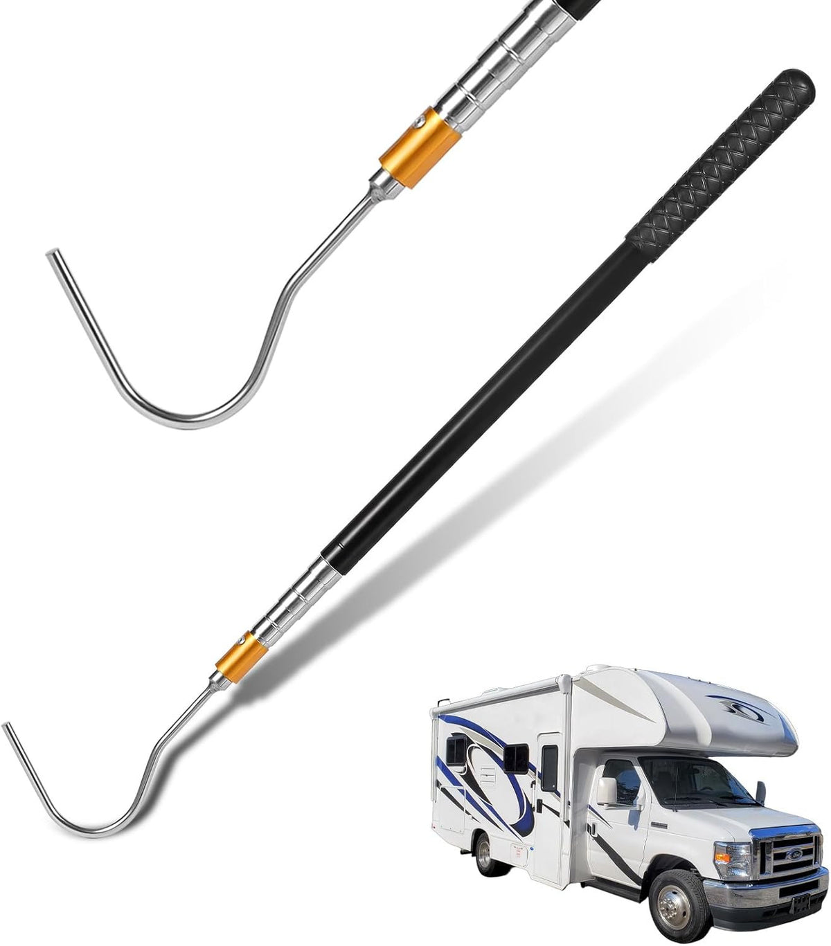 Portable Telescoping Awning Opener Pole - 63-Inch RV Sunshade Hook Tool