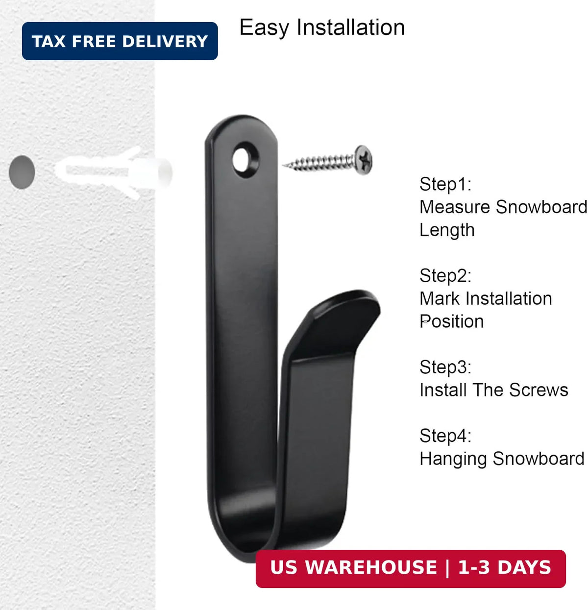 Snowboard Wall Mount Clips Set - Indoor Snowboard & Skateboard Storage