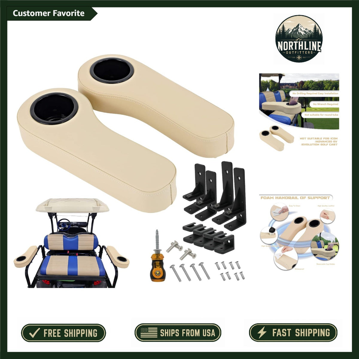 Golf Cart Rear Seat Kit with Support Frame No Drilling EZGO Club Car Compatible