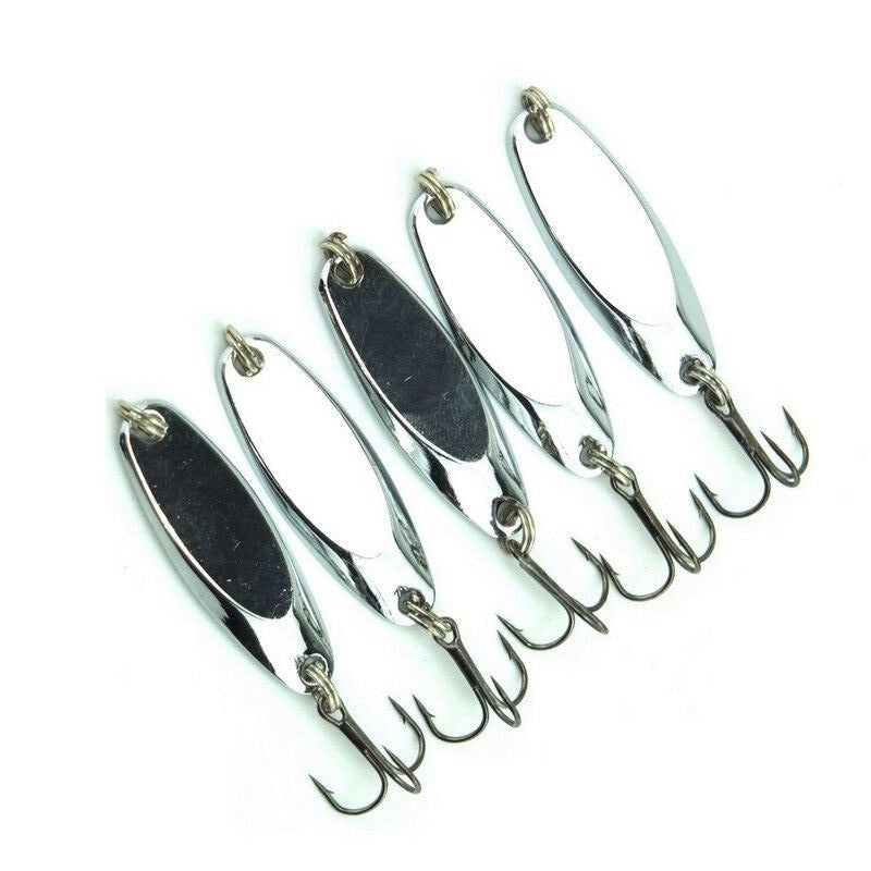 Fishing Spoons Set - Kastmaster Style Silver Lures for Trout & Bass, 5 Pack