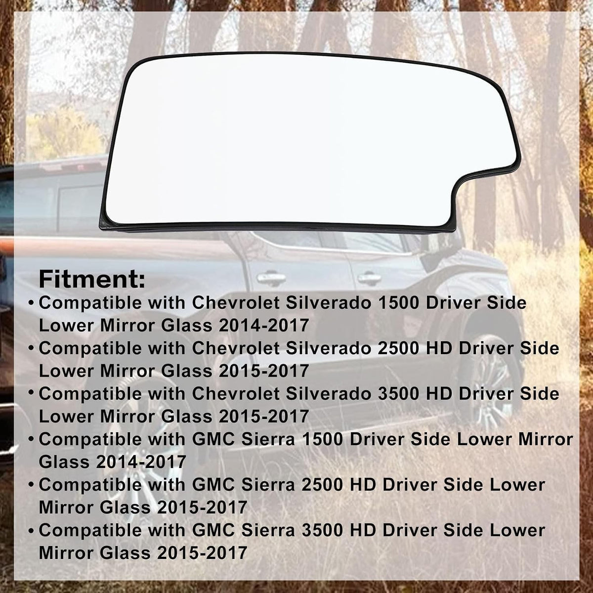 Heated Left Side Mirror Glass for Chevy Silverado & GMC Sierra Trucks