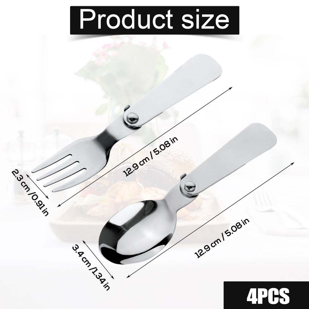 2 Pairs Foldable Stainless Steel Spoons & Forks for Food Jars, Travel, Camping