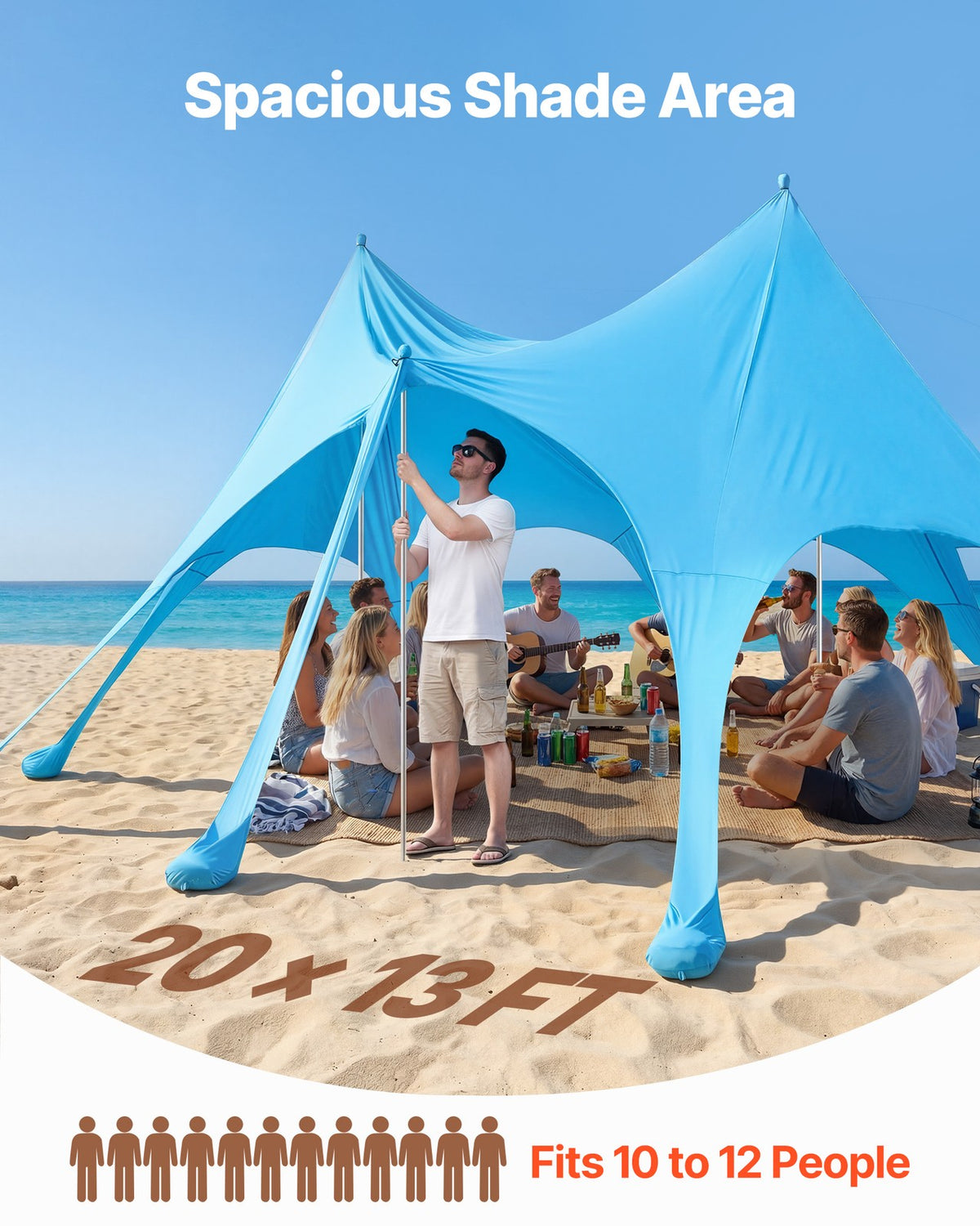 20 x 13 ft Portable Beach Tent Sun Shelter with UPF50+ Shade Canopy & Sandbags