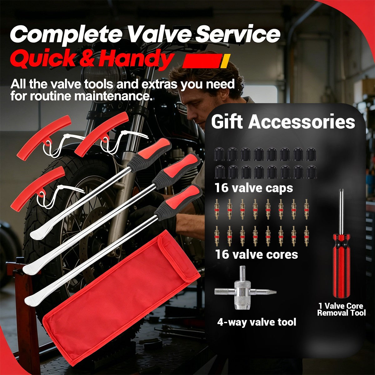 Motorcycle Tire Levers Steel Tool Set with Rim Protectors and Valve Tools