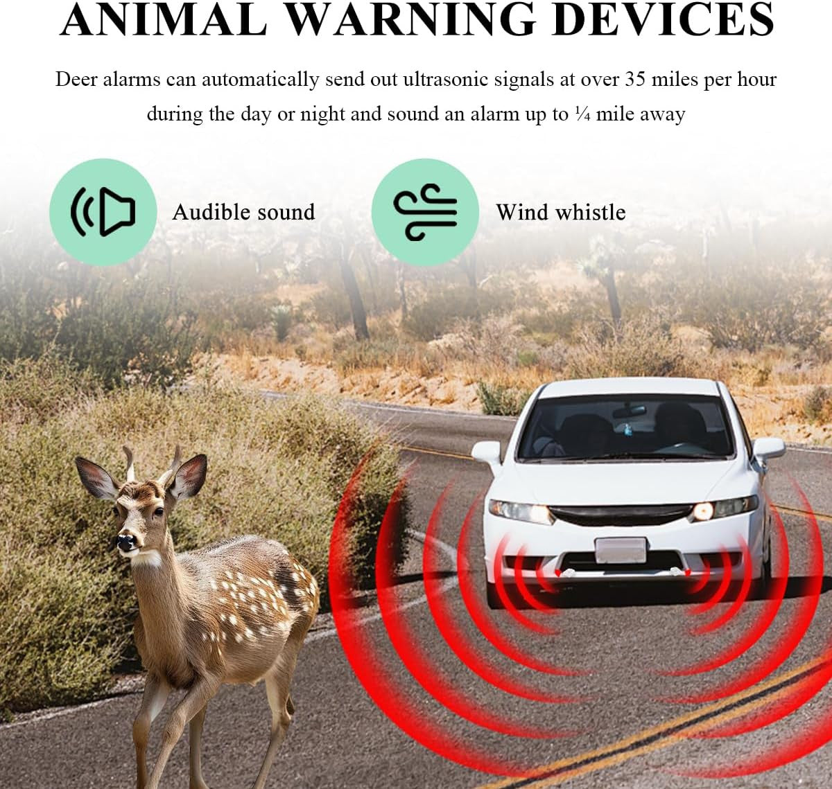 4 Pack Deer Warning Whistles for Car Safety Ultrasonic Animal Repellent