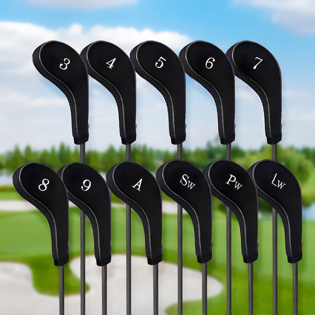 Golf Iron Head Covers 11-Piece Set Zippered Protects Clubs Left & Right Handed Black
