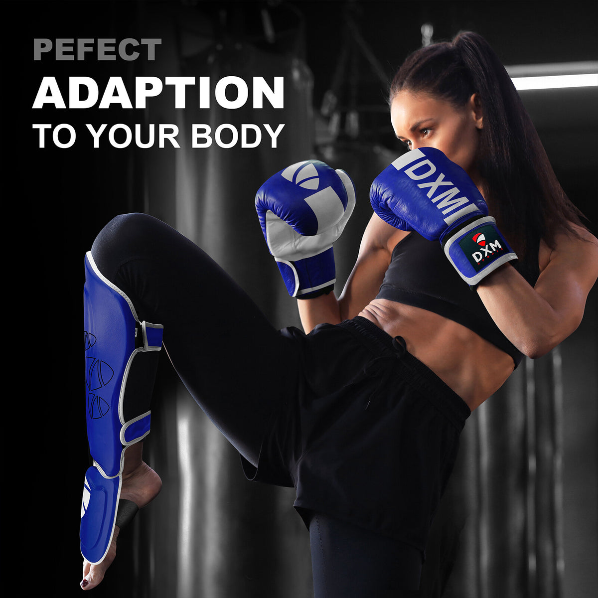 DXM Sports Shin & Instep Guards MMA Muay Thai Kickboxing Training Pads Protective Gear Blue