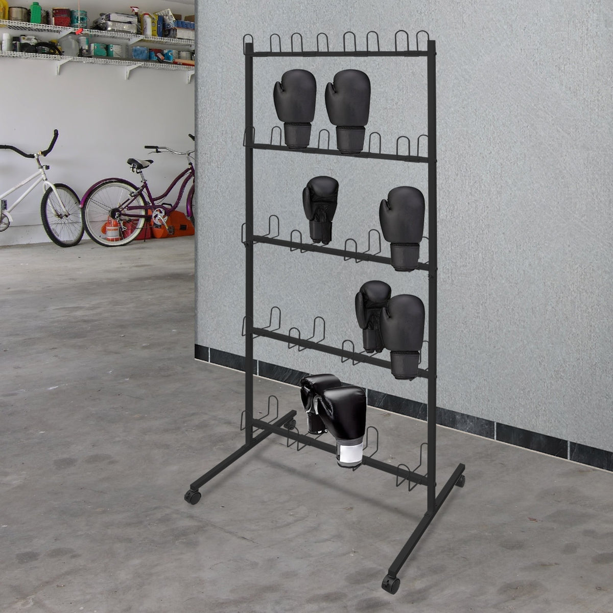 Boxing Gloves Drying Rack with Wheels - Holds Up to 20 Pairs for Gym Storage