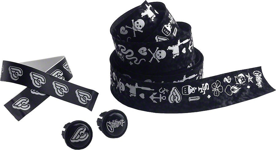 Velvet Handlebar Tape for Cycling - Black with Logo Plugs & Finishing Strips