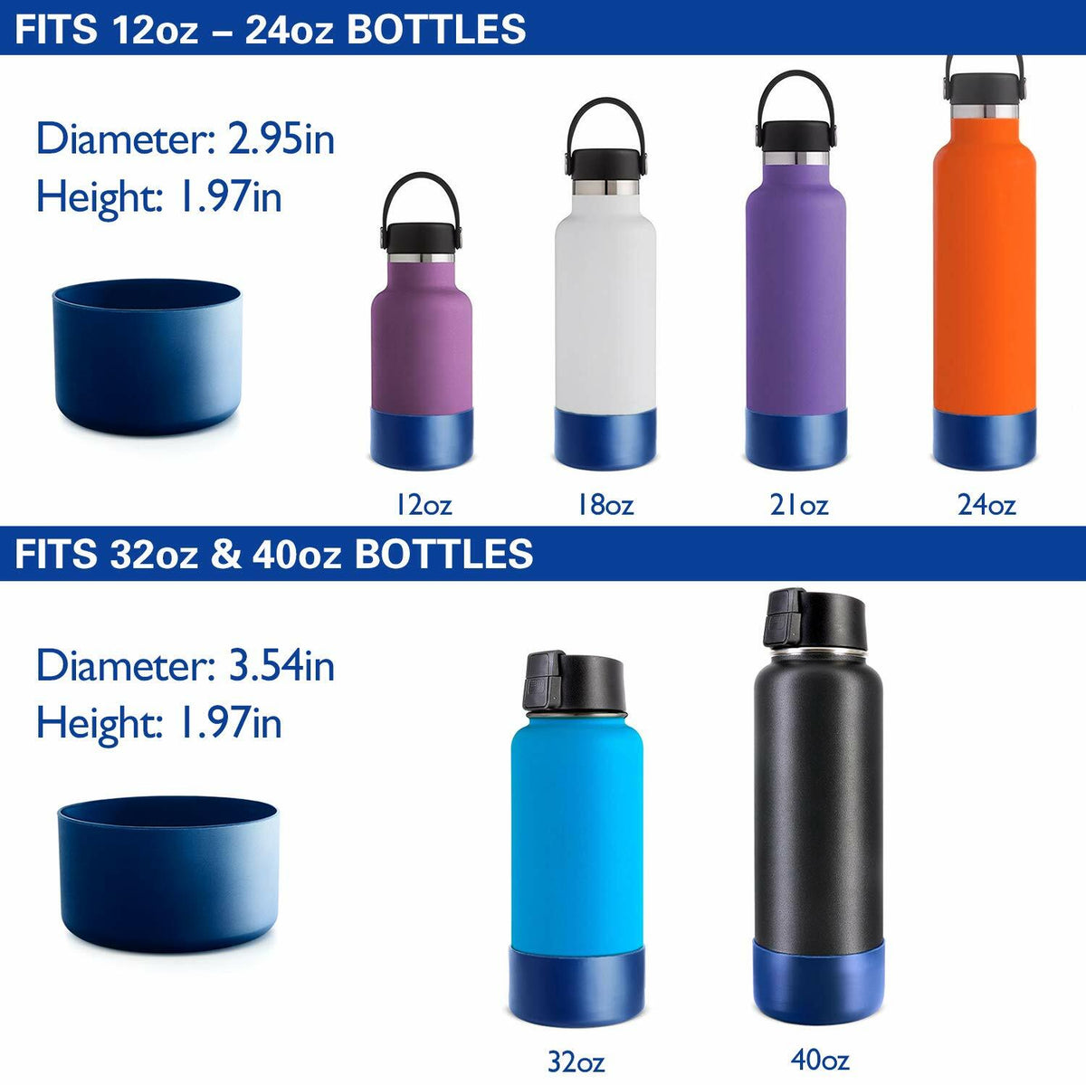 Silicone Bottle Boot Sleeve for Hydro Flask - Anti-Slip Bottom Cover, Protects 12-40 oz Water Bottles