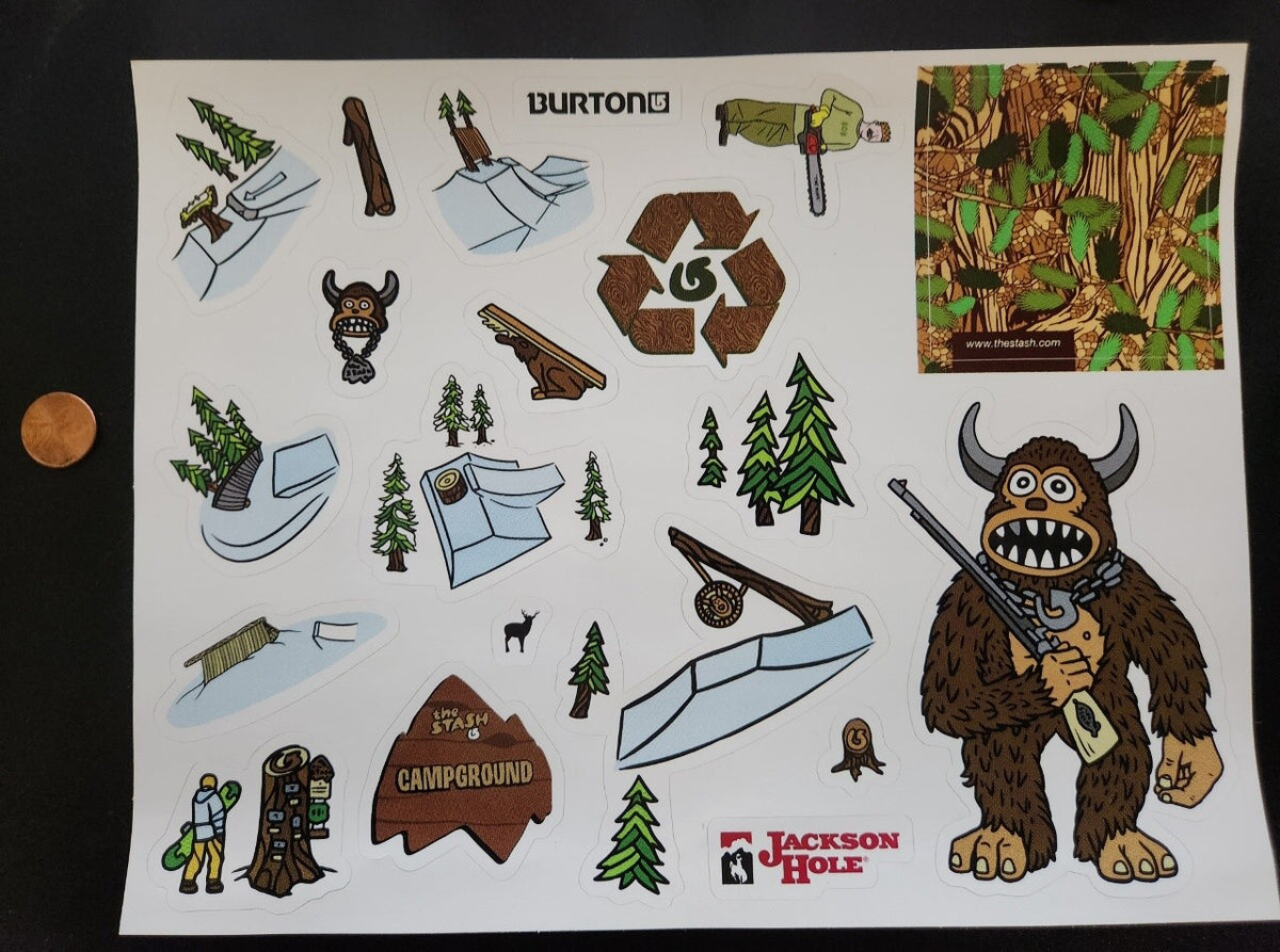 Burton The Stash Jackson Hole 22 Snowboard Sticker Sheet Heavyweight Vinyl