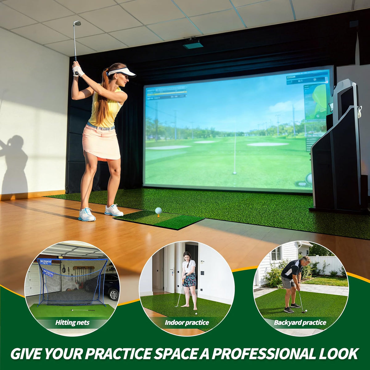 Golf Simulator Turf Mat 12 x 4.8 ft Artificial Grass for Practice & Training