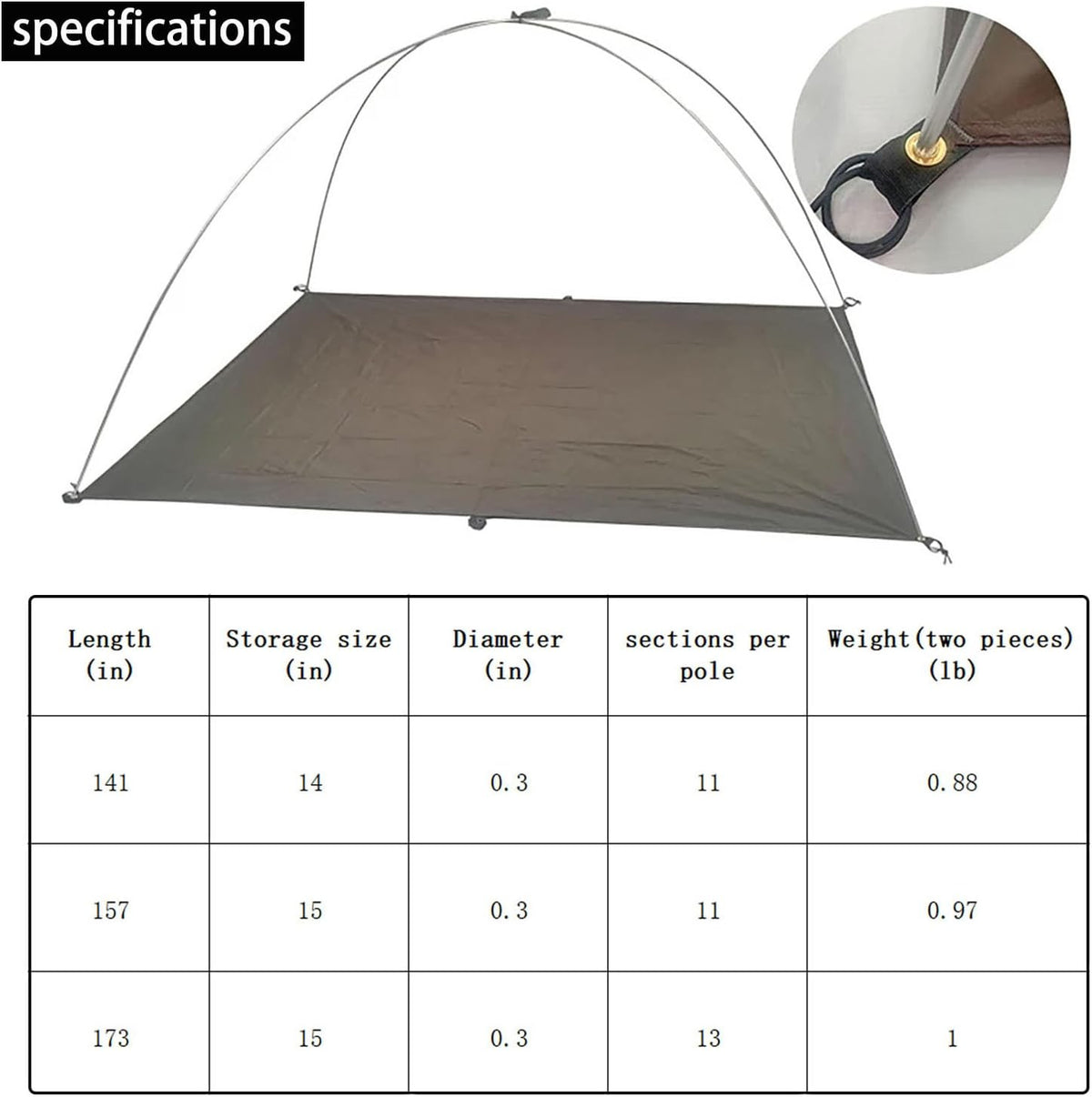 Aluminum Tent Poles Replacement Set for Camping 11.8, 13 & 14.5 Ft