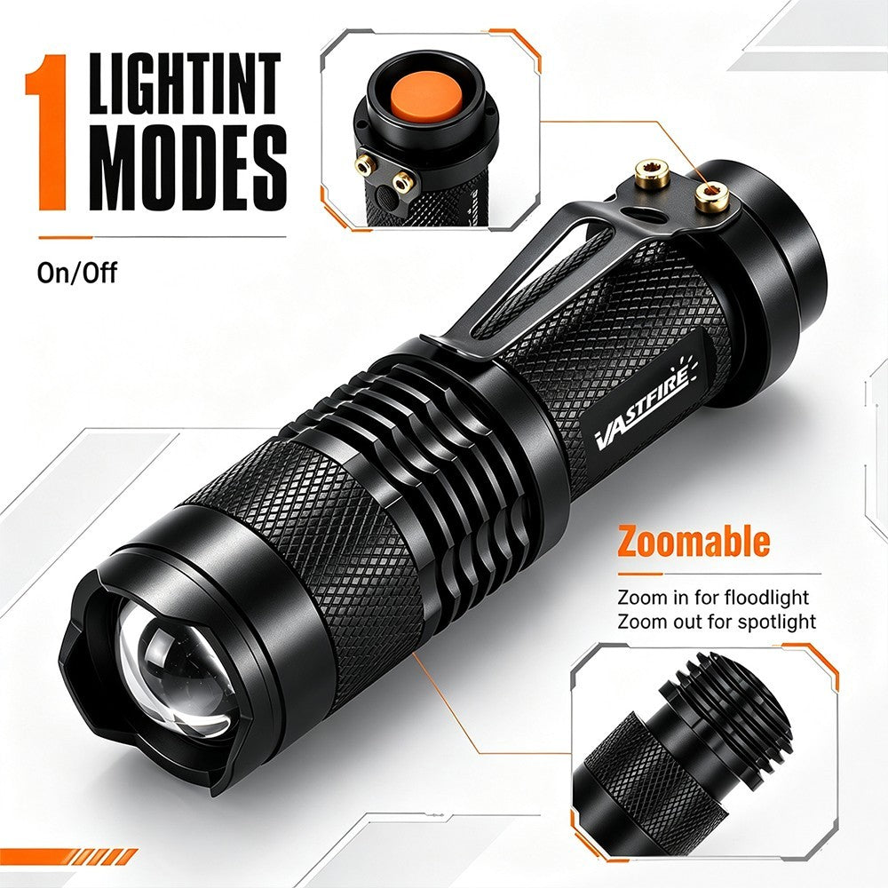 Mini Red Light LED Flashlight with Zoom, 3 Modes, Waterproof, Emergency Use