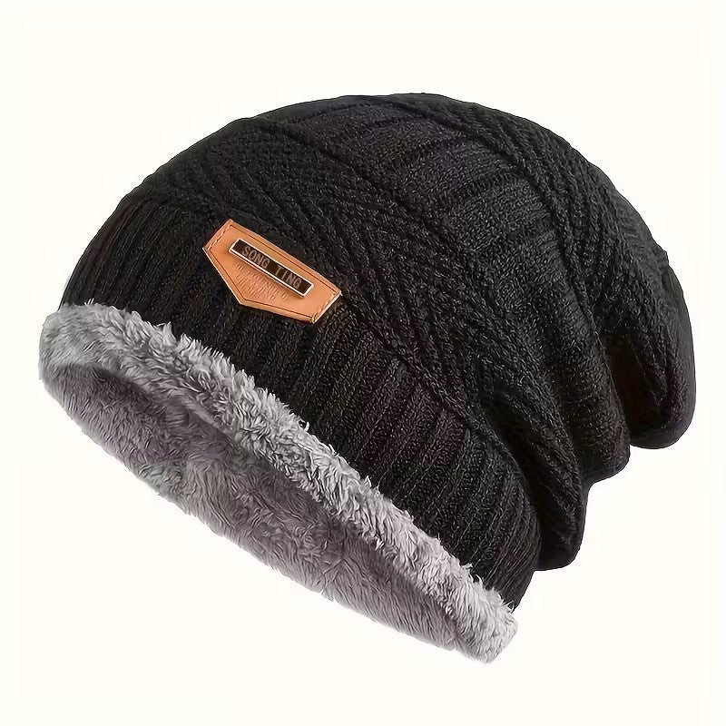 Winter Fleece-Lined Knit Beanie Hat for Men and Women - Thermal Slouch Skull Cap