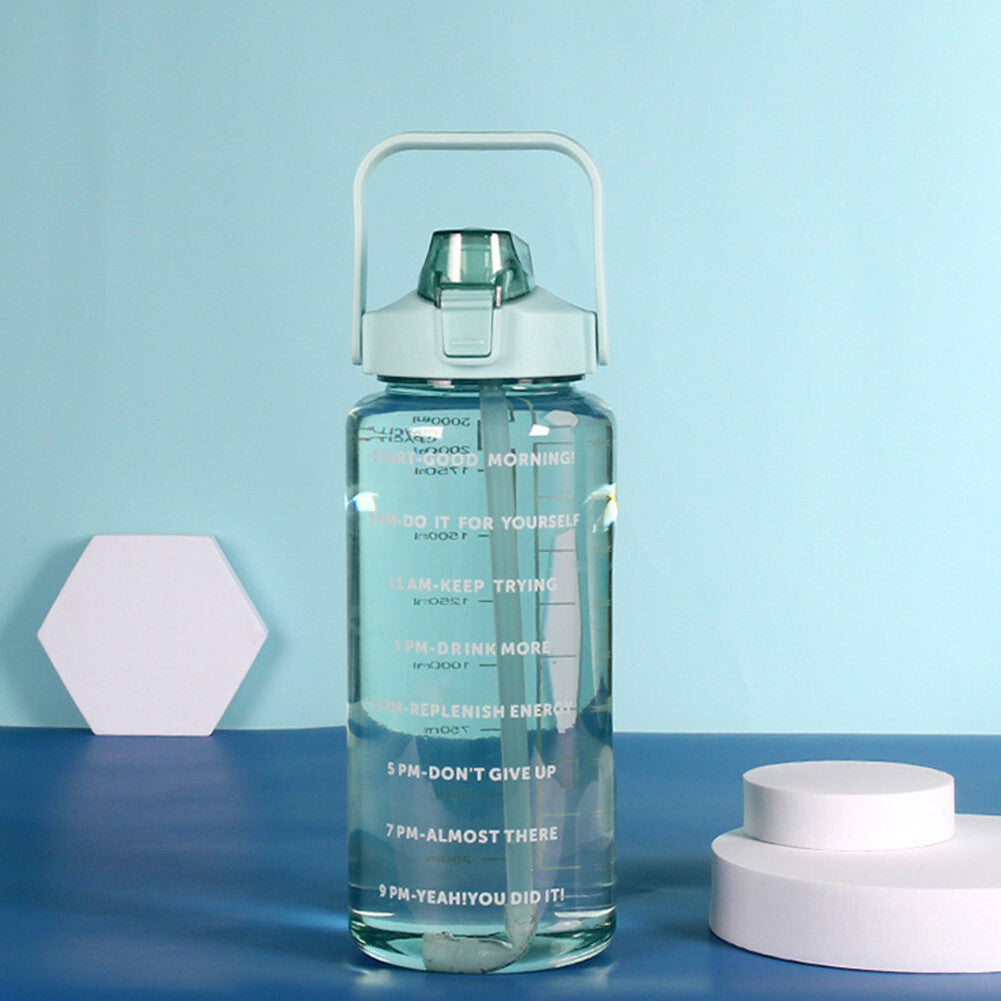 Motivational Half Gallon Water Bottle with Time Marker and Straw - 64 oz BPA Free Hydration Bottle