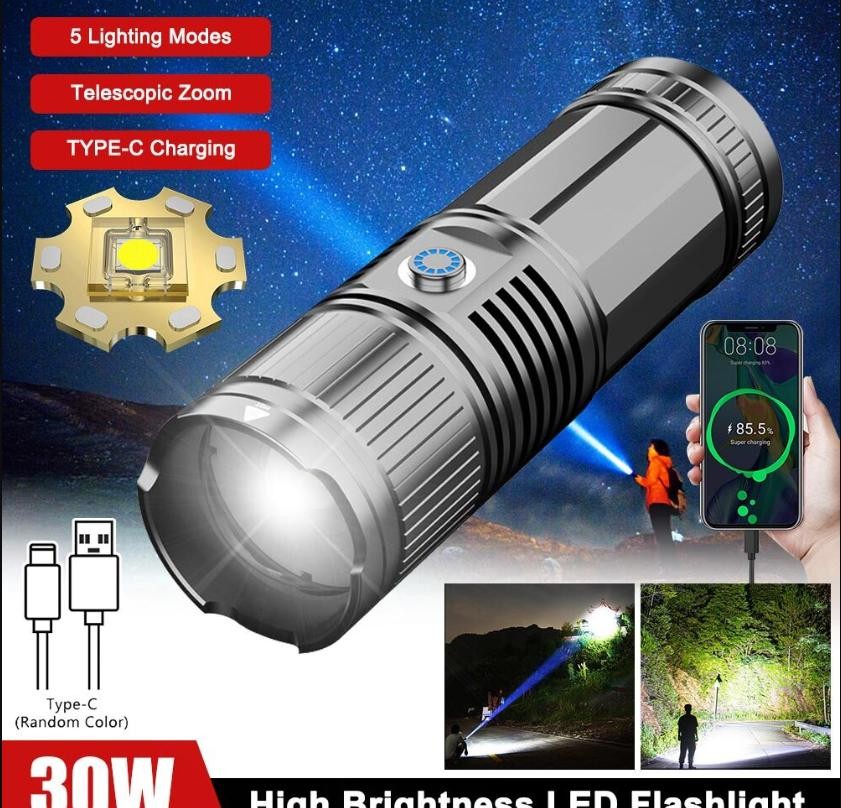 3000LM High Power Laser LED Flashlight Rechargeable Torch with Zoom