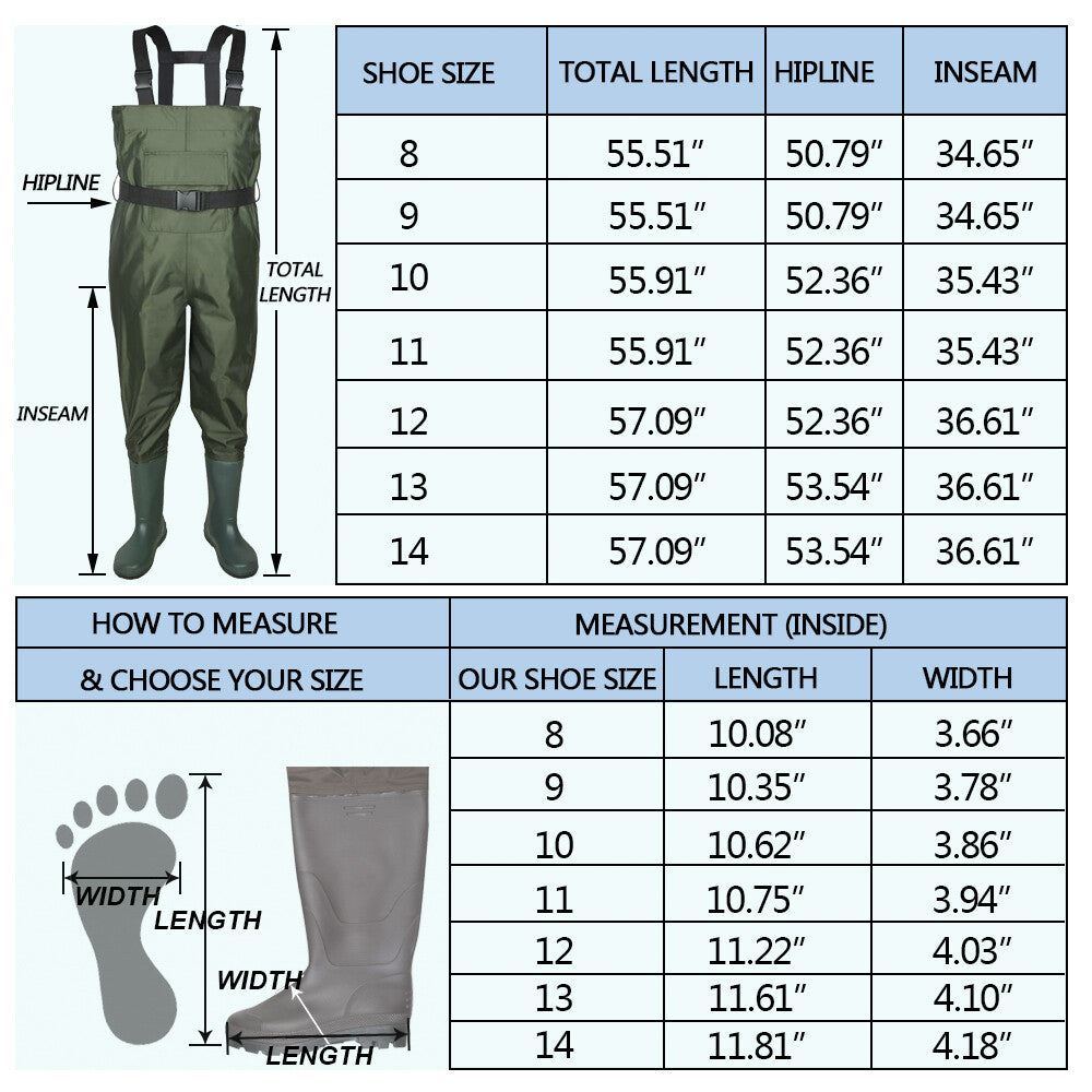 Breathable Waterproof Nylon PVC Fishing Chest Waders with Wading Boots - Army Green