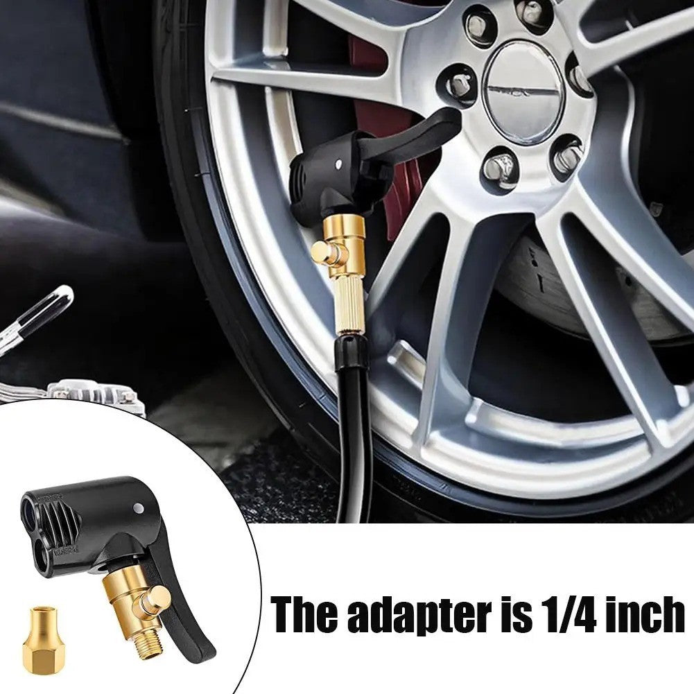 Locking Presta Schrader Bike Tire Air Chuck with 1/4" Nozzle - Dual Head Pump Accessory