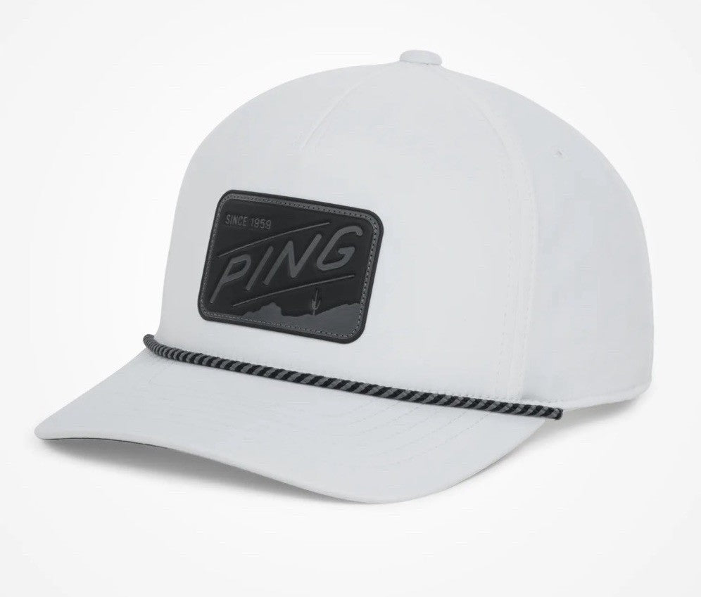 Adjustable Snapback Rope Golf Hat Cap with Mountain Patch - White
