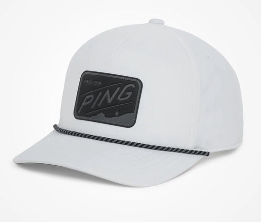 Adjustable Snapback Rope Golf Hat Cap with Mountain Patch - White