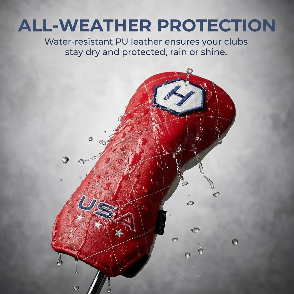 Waterproof USA Golf Hybrid Headcover Red White Blue Embroidered Durable PU Leather