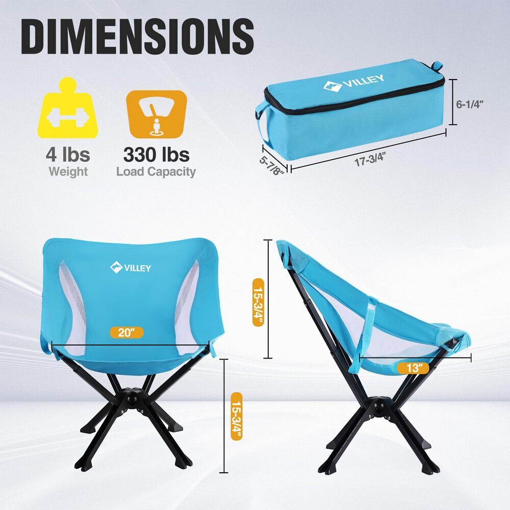 Portable Folding Camping Chair Lightweight Outdoor Seat for Beach Hiking 2-Pack
