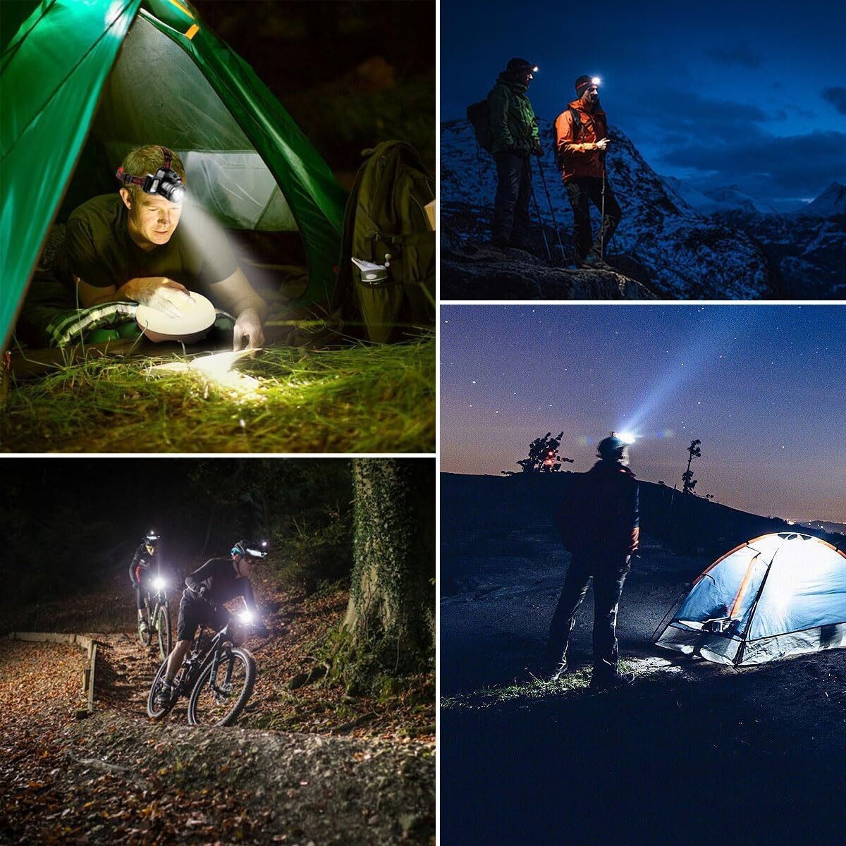 Rechargeable LED Headlamp with Red/Blue Safety Lights, 40H Runtime
