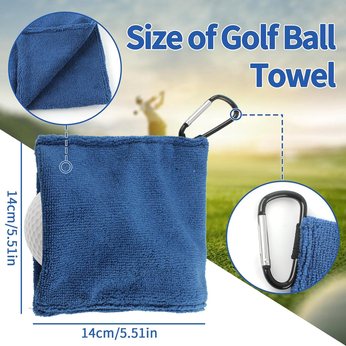 Golf Ball Towels 3-Pack Portable Microfiber Mini Towels with D-Ring Clips