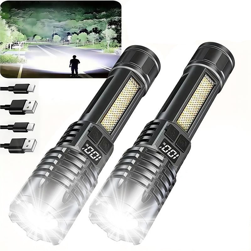 High-Brightness Rechargeable LED Flashlight with Zoom Focus and 5 Modes