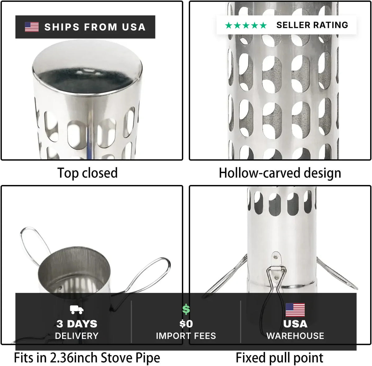 Stainless Steel Chimney Rain Cap & Spark Arrestor for 2.36 Inch Stove Pipe