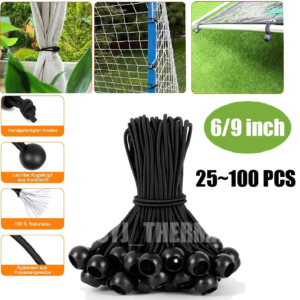 Heavy Duty Black Bungee Cord Tie Down Straps - Canopy Tarp Ties 6" & 9"