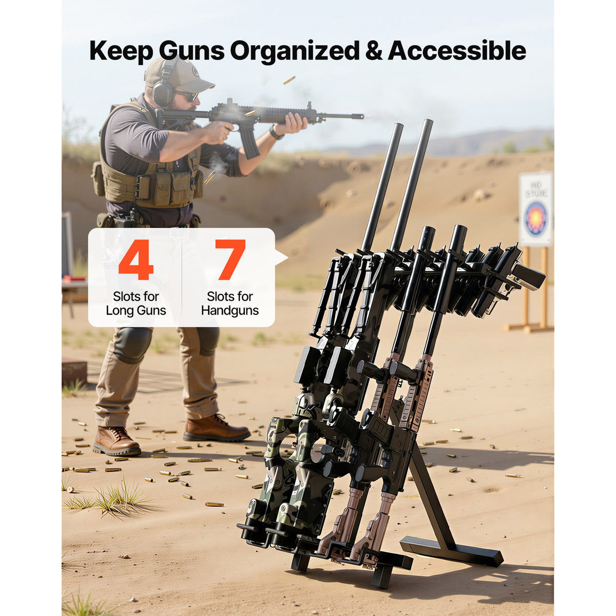 Portable Folding Gun Rack Stand for 7 Handguns and 4 Rifles