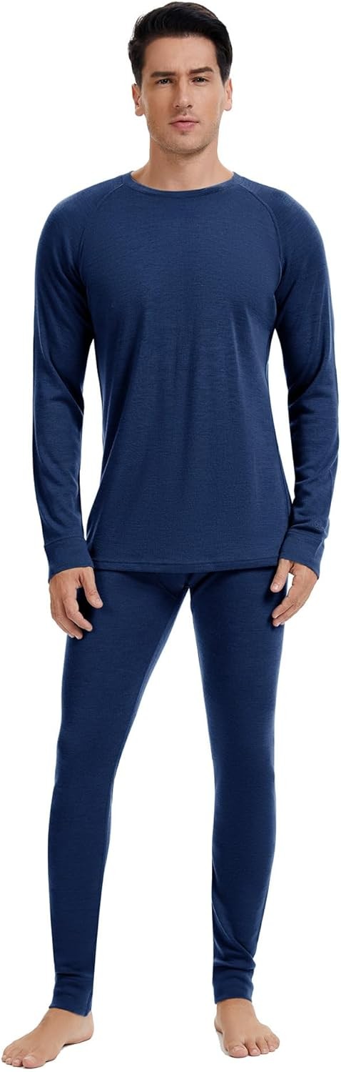 Men's Merino Wool Base Layer Set Thermal Underwear Midweight S-XL