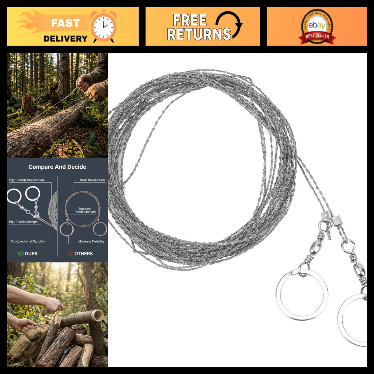 Portable Stainless Steel Wire Saw for Camping Hiking Survival 10m