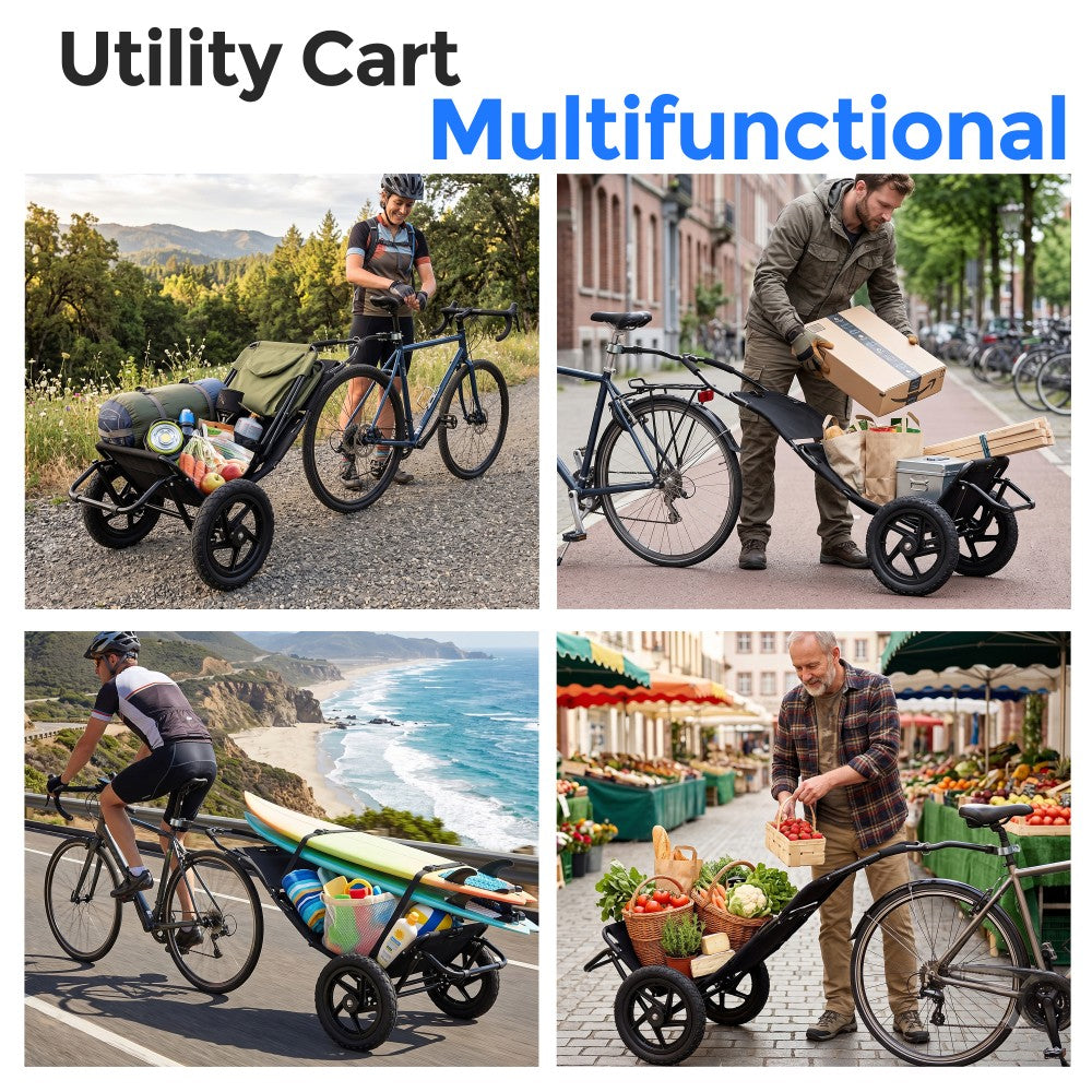 3-in-1 Bike Cargo Trailer Folding Wagon with 12-Inch Wheels Carbon Steel