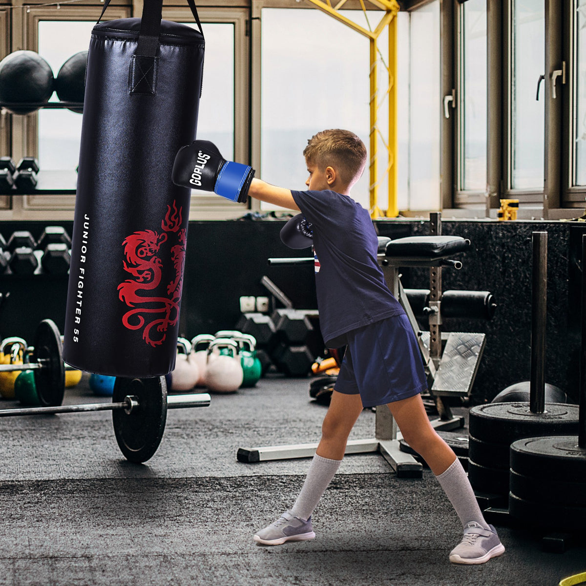 40 Lbs Boxing Sandbag with Gloves Set for Kids - Fitness Martial Arts Equipment